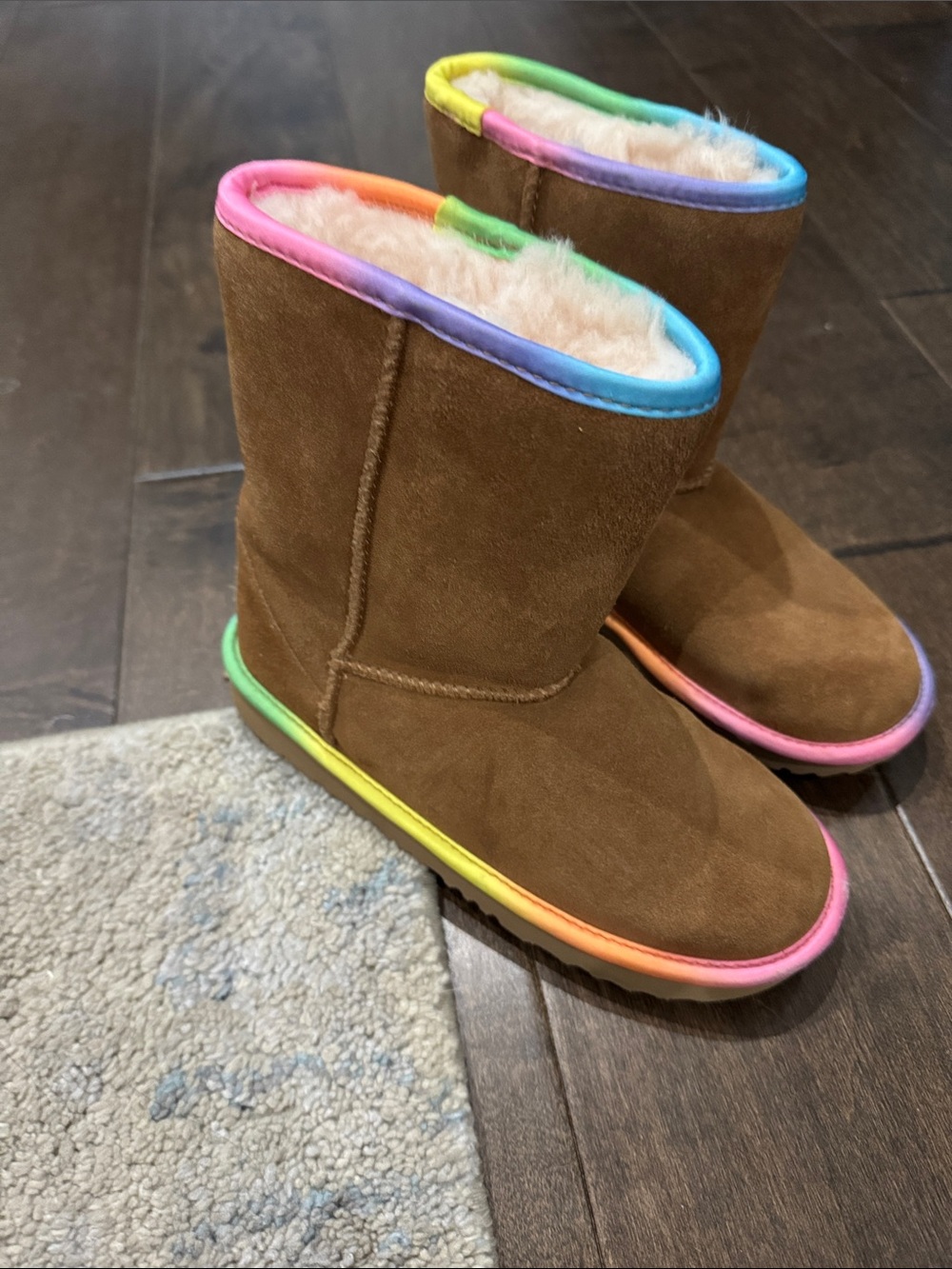 UGG Brown Suede Boots with Rainbow Trim
